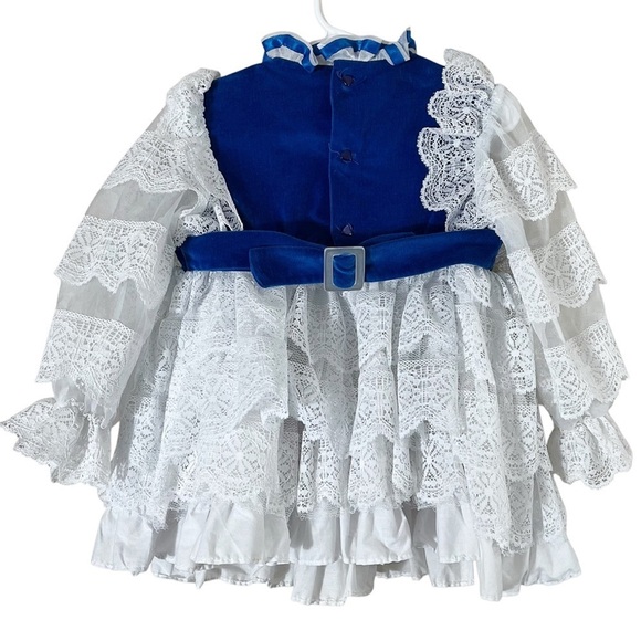 VINTAGE 80s MARTHA'S MINIATURES Ruffle Tiered Velvet and Lace Dress - Picture 3 of 14